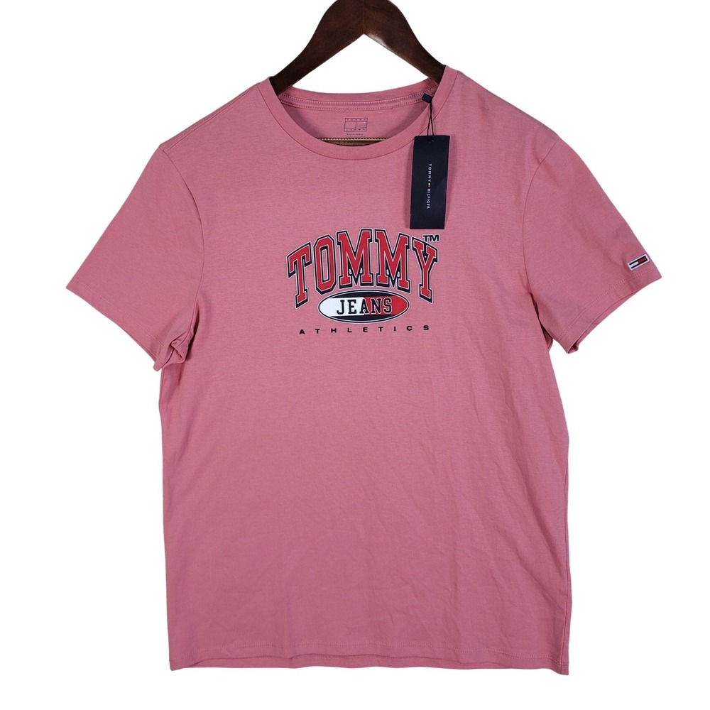 Tommy Hilfiger T-Shirt Men's Small Pink Tommy Jeans Athletics Logo‎ XM04932 NWT